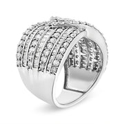 Bids.com .925 Sterling Silver 2 3/8 Cttw Diamond Multi Row Overlay Band Ring ( J-K Color, I3 Clarity) - Ring Size 7 Rings