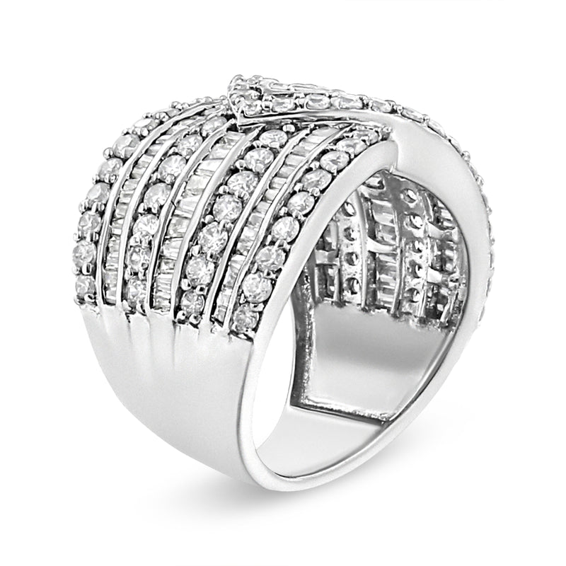 Bids.com .925 Sterling Silver 2 3/8 Cttw Diamond Multi Row Overlay Band Ring ( J-K Color, I3 Clarity) - Ring Size 7 Rings