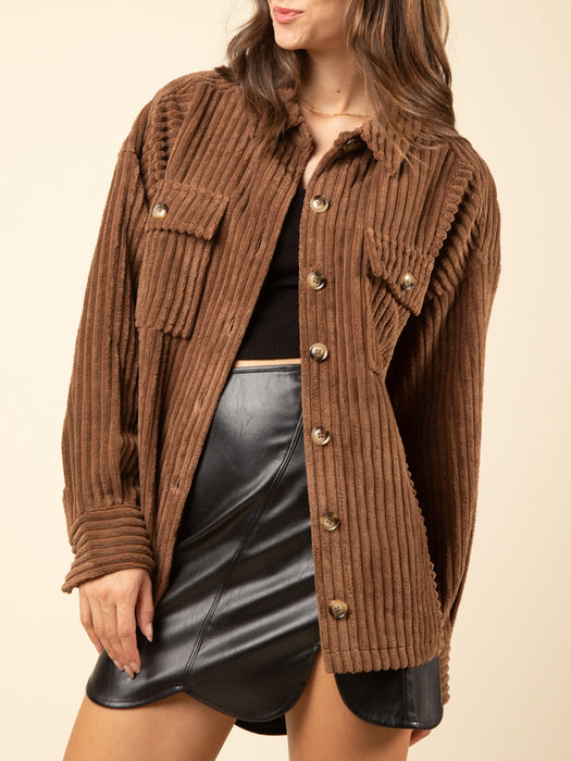 Button Up Long Sleeve Corduroy Jacket