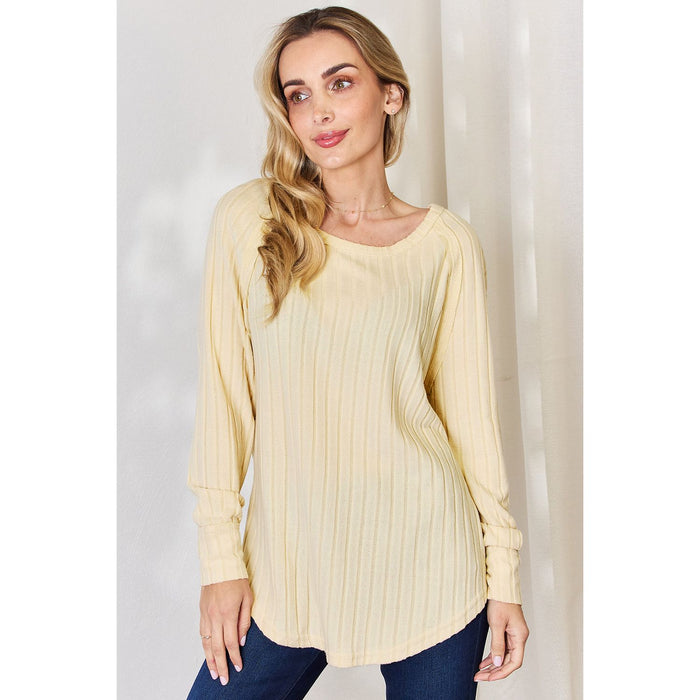 Basic Bae Ribbed Round Neck Slit T-Shirt