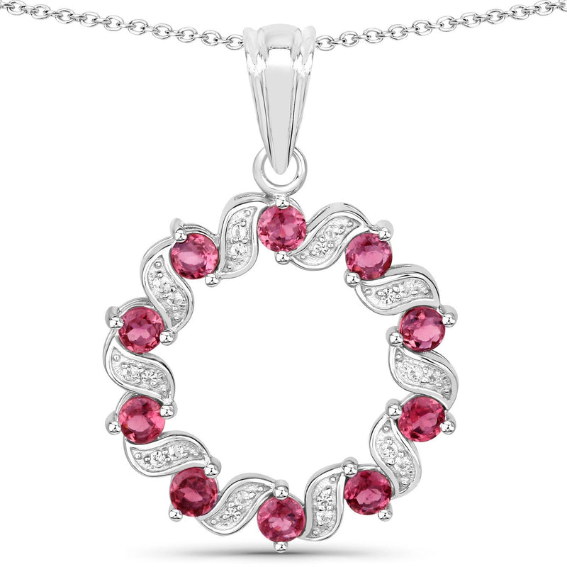 Bids.com 1.30 Carat Genuine Pink Tourmaline and White Topaz .925 Sterling Silver Pendant Pendants