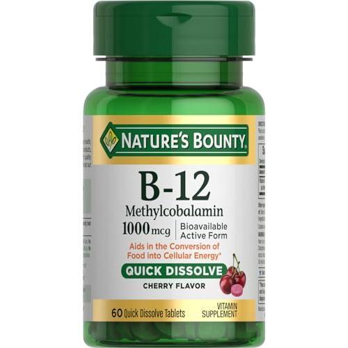 Nature's Bounty Nature's Bounty Vitamin B-12 Quick Dissolve Tablets, 1000mcg, Aids In The Conversion Of Food Into Cellular Energy, Cherry Flavor, 60ct Cherries Dark Gray