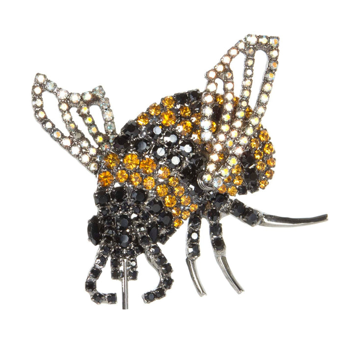 Bumble Bee Pin Using Jet and Topaz Swarovski Stones with Movable Wings by Albert Weiss