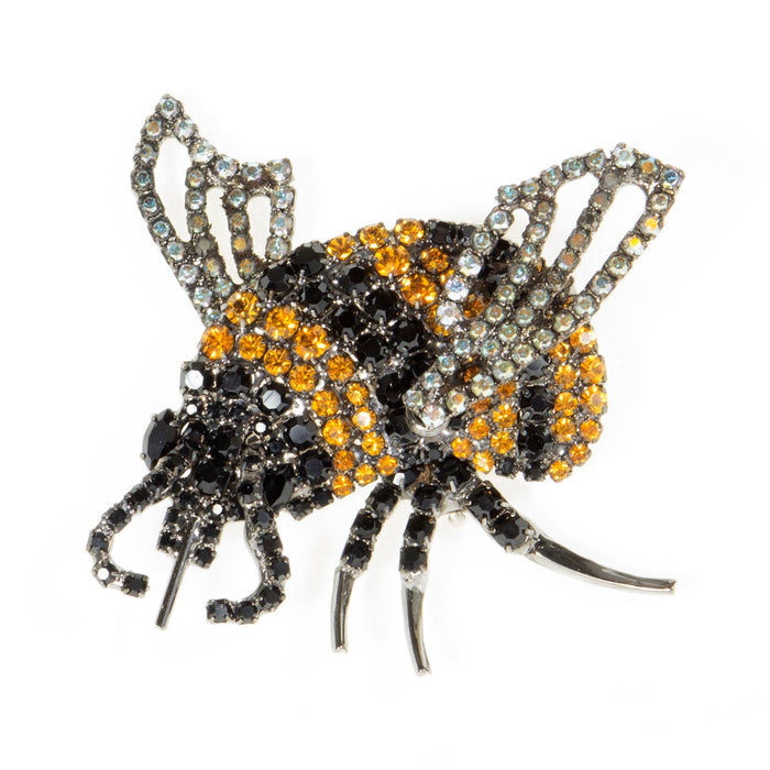 Bumble Bee Pin Using Jet and Topaz Swarovski Stones with Movable Wings by Albert Weiss