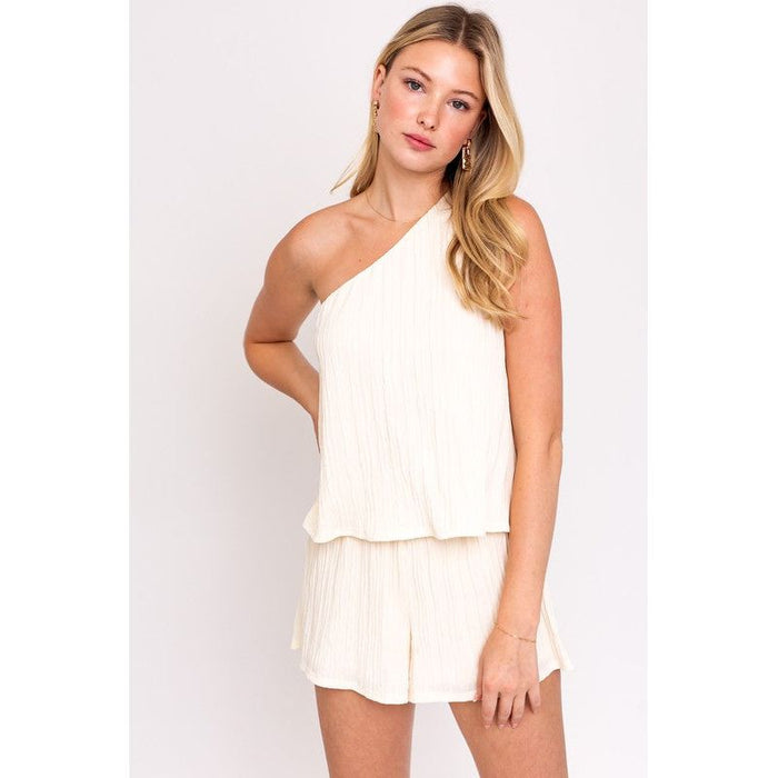 Sleeveless One Shoulder Layered Top Romper