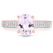 Bids.com 14K Rose Gold Plated 2.91 Carat Genuine Kunzite and White Zircon .925 Sterling Silver Ring Rings