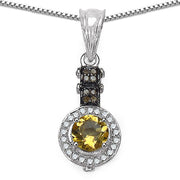 Bids.com 1.00 Carat Genuine Citrine, Champagne Diamond & White Diamond .925 Sterling Silver Pendant Pendants