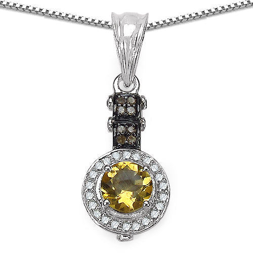 Bids.com 1.00 Carat Genuine Citrine, Champagne Diamond & White Diamond .925 Sterling Silver Pendant Pendants