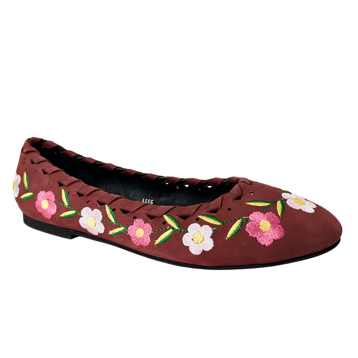 June Wine leather Flower embroidered Ballerina