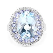 Bids.com 7.41 Carat Genuine Blue Topaz and Tanzanite .925 Sterling Silver Ring Rings