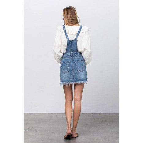 Frayed Denim Overalls Dress