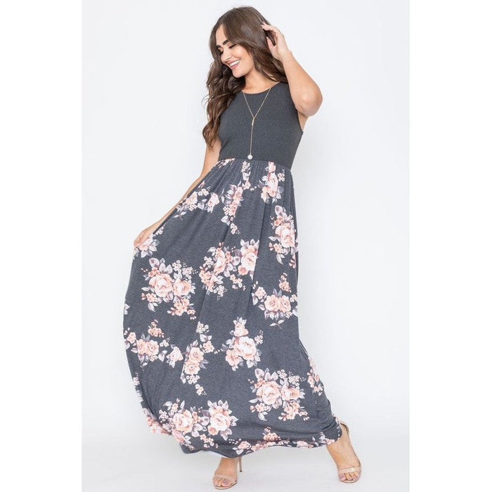 Plus Sleeveless Floral Maxi Dress