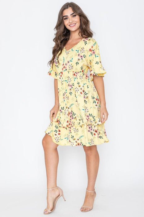 Floral V Neck Ruffle Dress