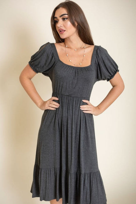 Square Neck Puff Sleeve Boho Dress