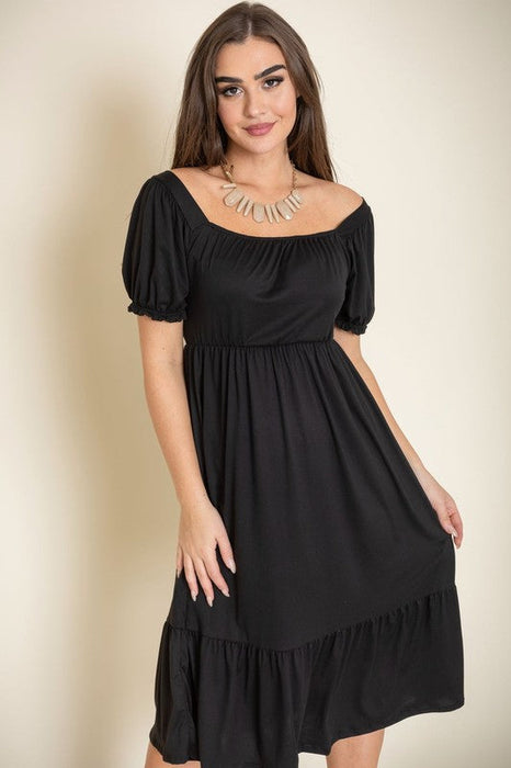 Square Neck Puff Sleeve Boho Dress