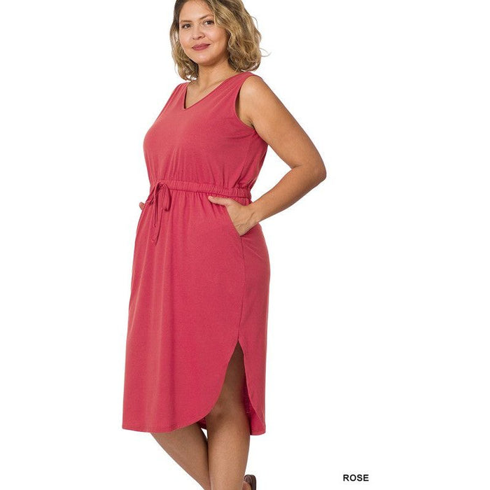 Plus Drawstring Waist Curved Hem Dress