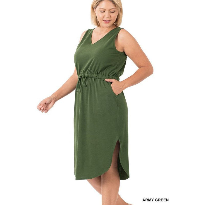 Plus Drawstring Waist Curved Hem Dress