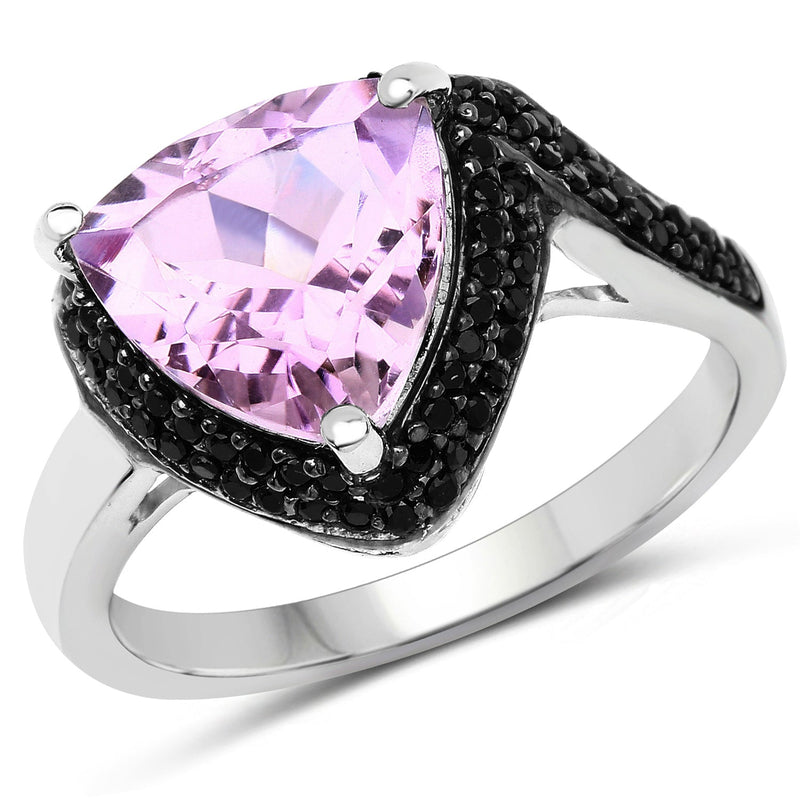 Bids.com 3.53 Carat Genuine Pink Amethyst and Black Spinel .925 Sterling Silver Ring Rings