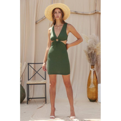 Solid rib o ring bodycon dress