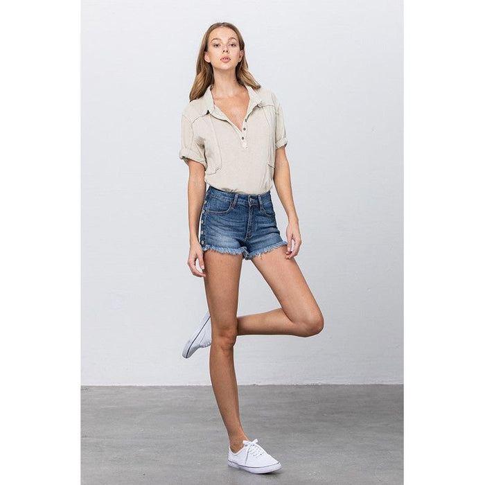 Mid Rise Shorts With Side Snap Buttons