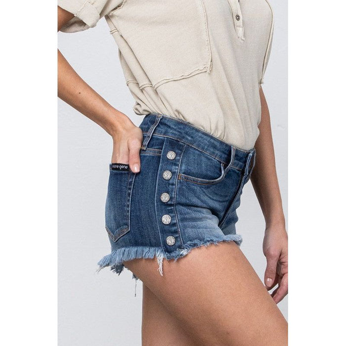 Mid Rise Shorts With Side Snap Buttons