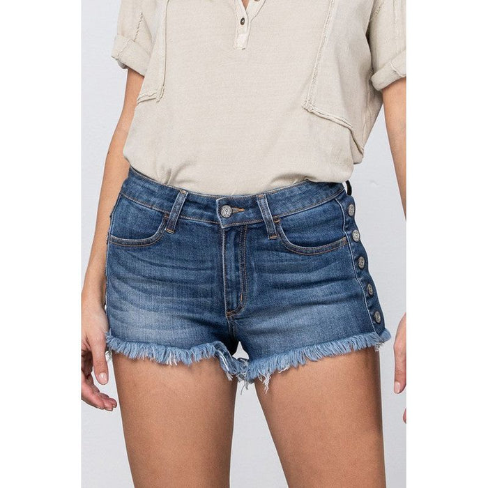 Mid Rise Shorts With Side Snap Buttons