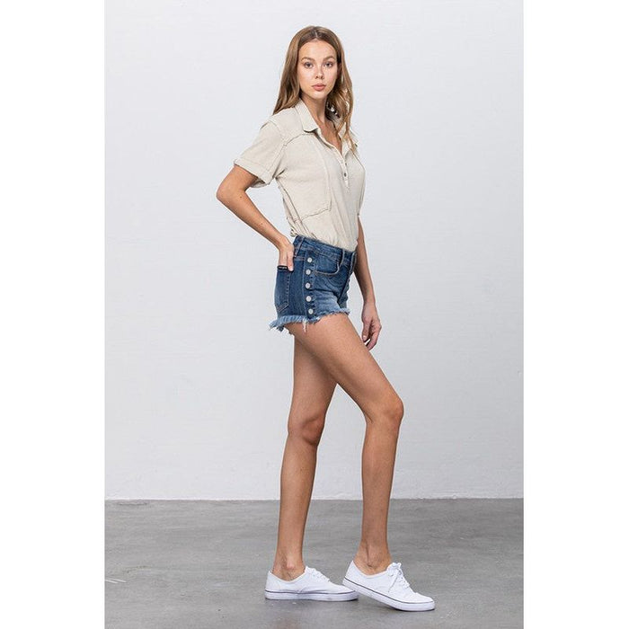 Mid Rise Shorts With Side Snap Buttons