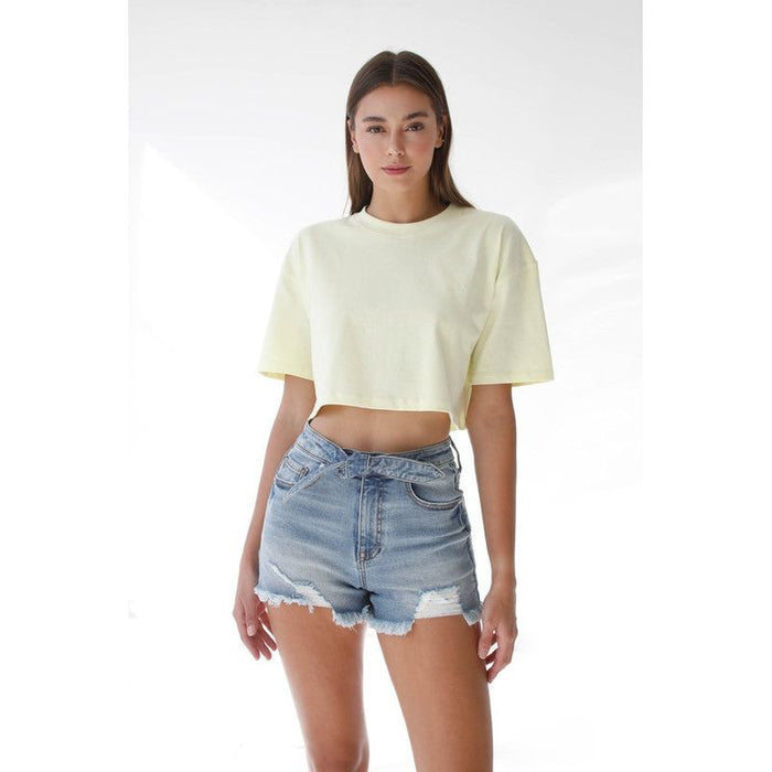 Ribbon Tie Frayed Denim Shorts