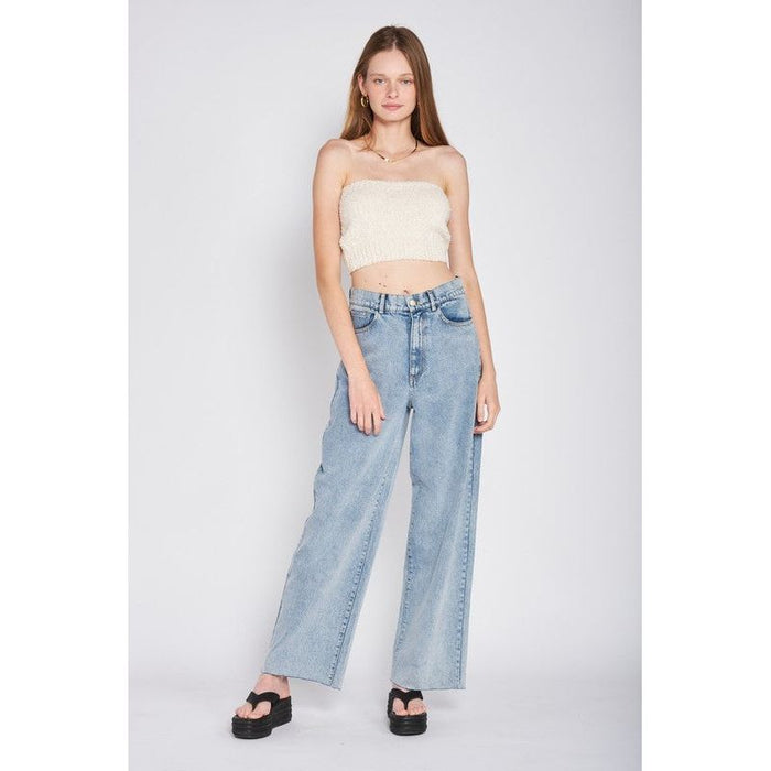 Elastic Waistband Fringed Tube Top