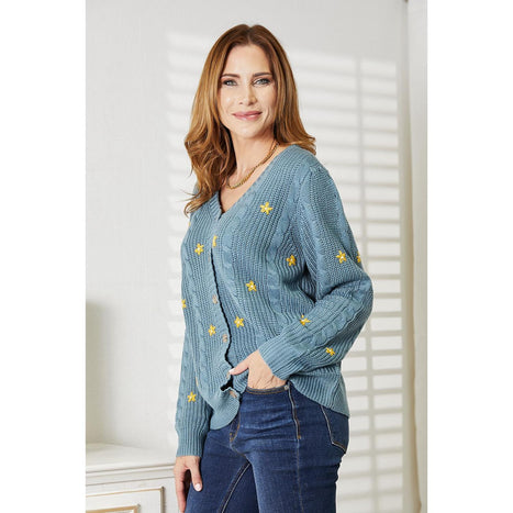 HEYSON Floral Embroidered Cable Cardigan