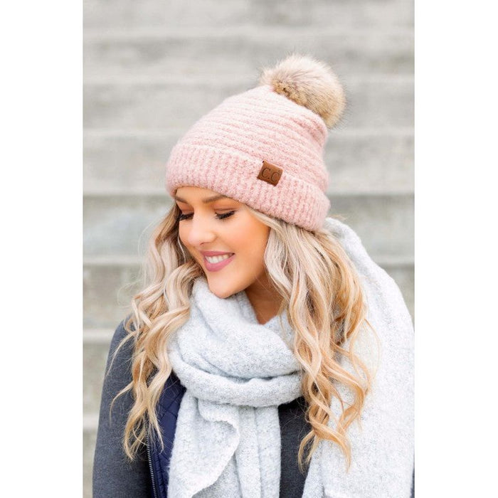 CC Ultra Soft Fur Pom Beanie