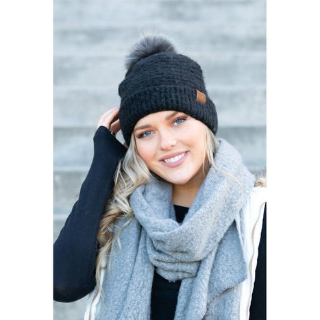 CC Ultra Soft Fur Pom Beanie