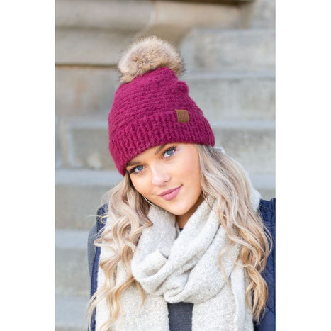 CC Ultra Soft Fur Pom Beanie