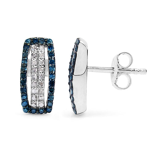 Bids.com 0.51 Carat Genuine Blue Diamond & White Diamond .925 Sterling Silver Earrings Earrings
