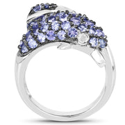 Bids.com 1.45 Carat Genuine Tanzanite and White Diamond .925 Sterling Silver Ring Rings