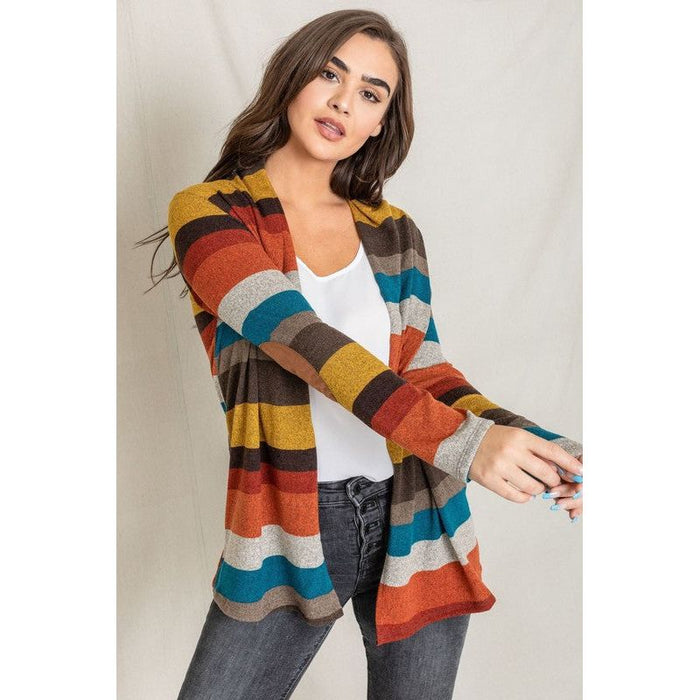 Stripe Elbow Patch Cardigan