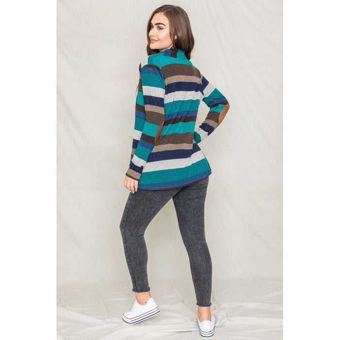 Stripe Elbow Patch Cardigan