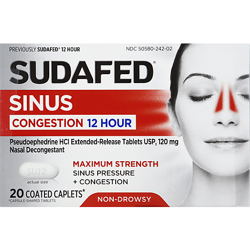 Sudafed Sudafed Sinus Congestion 12 Hour Maximum Strength, 120 mg Pseudoephedrine, 20 Tablets Medicine & Drugs Lavender