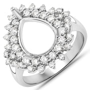 Bids.com 0.89 Carat Genuine White Diamond 14K White Gold Semi Mount Ring - holds 11x9mm Pear Gemstone Rings