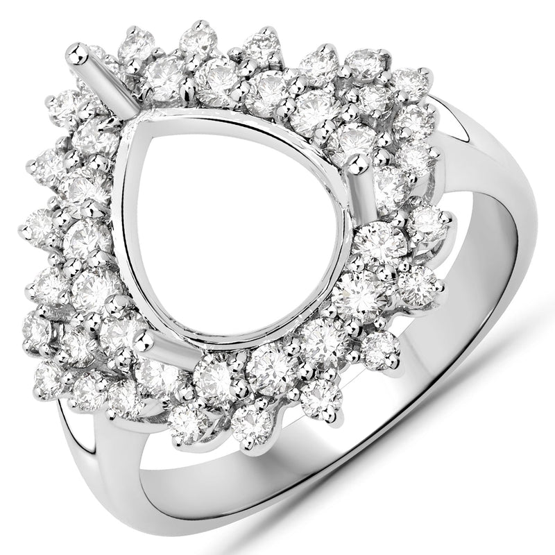 Bids.com 0.89 Carat Genuine White Diamond 14K White Gold Semi Mount Ring - holds 11x9mm Pear Gemstone Rings