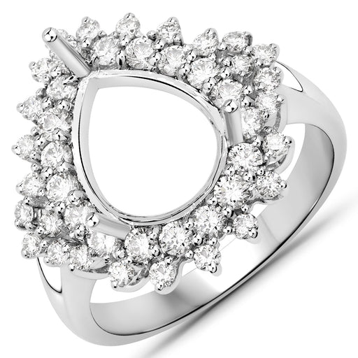 Bids.com 0.89 Carat Genuine White Diamond 14K White Gold Semi Mount Ring - holds 11x9mm Pear Gemstone Rings