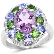 Bids.com 3.89 Carat Genuine Amethyst, Tanzanite & Chrome Diopside .925 Sterling Silver Ring Rings