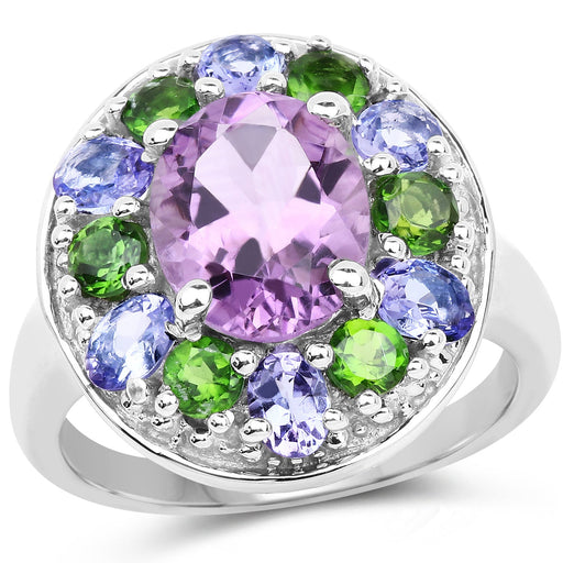 Bids.com 3.89 Carat Genuine Amethyst, Tanzanite & Chrome Diopside .925 Sterling Silver Ring Rings