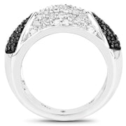 Bids.com 0.99 Carat Genuine Black Diamond and White Diamond .925 Sterling Silver Ring Rings