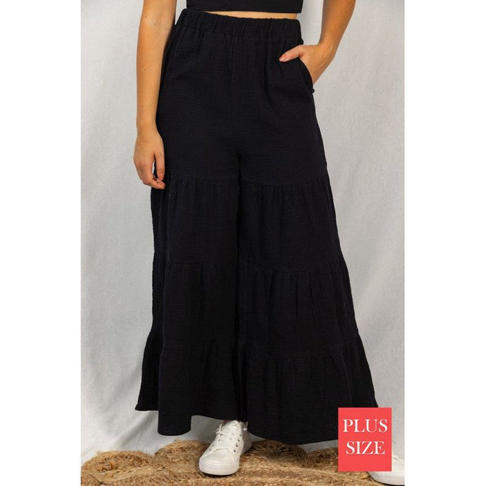 Ruffle Tiered Pull on Pants in Black