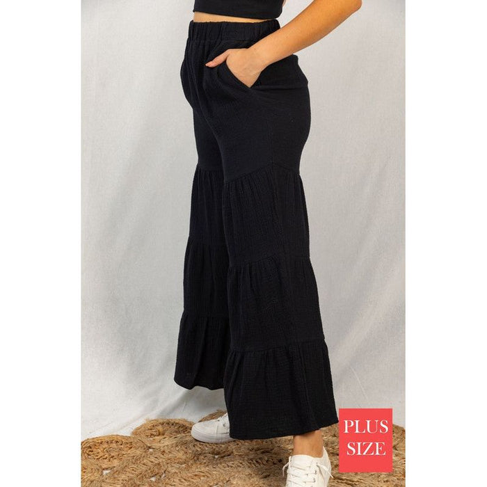 Ruffle Tiered Pull on Pants in Black