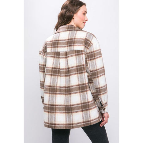 Plaid Button Up Jacket with Sherpa Lining