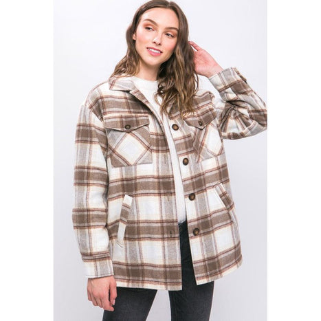 Plaid Button Up Jacket with Sherpa Lining