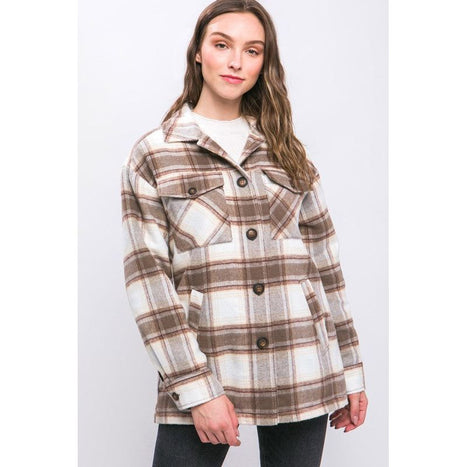 Plaid Button Up Jacket with Sherpa Lining