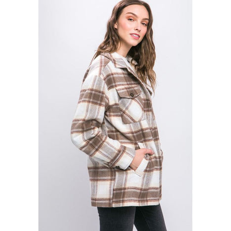 Plaid Button Up Jacket with Sherpa Lining